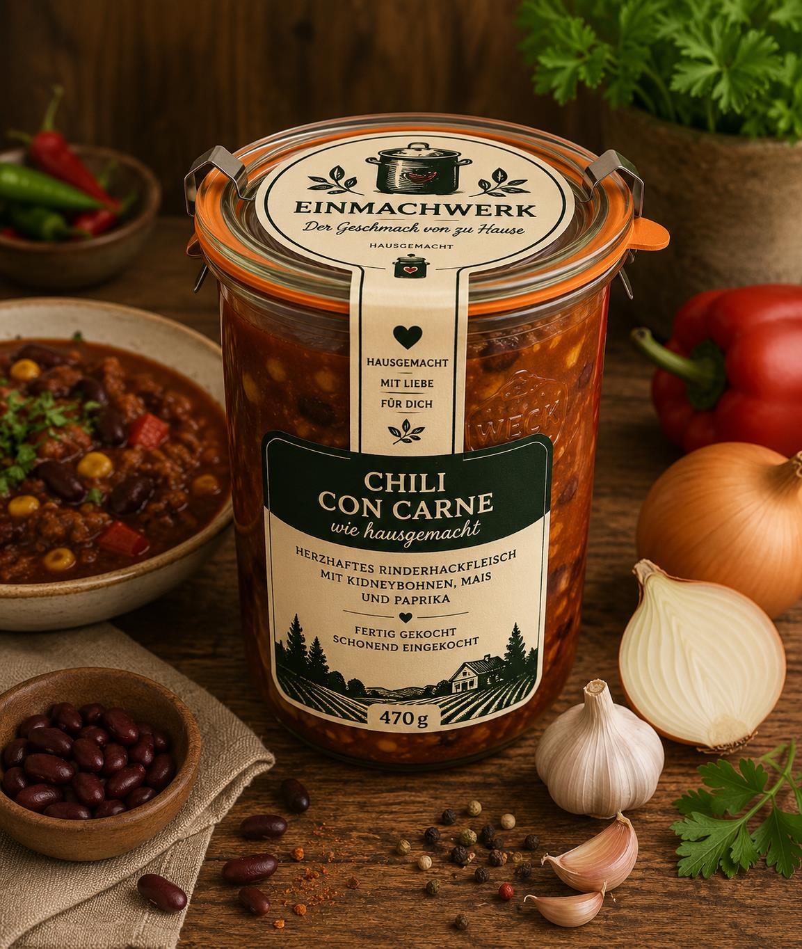 Einmachwerk Chili con Carne im Weckglas