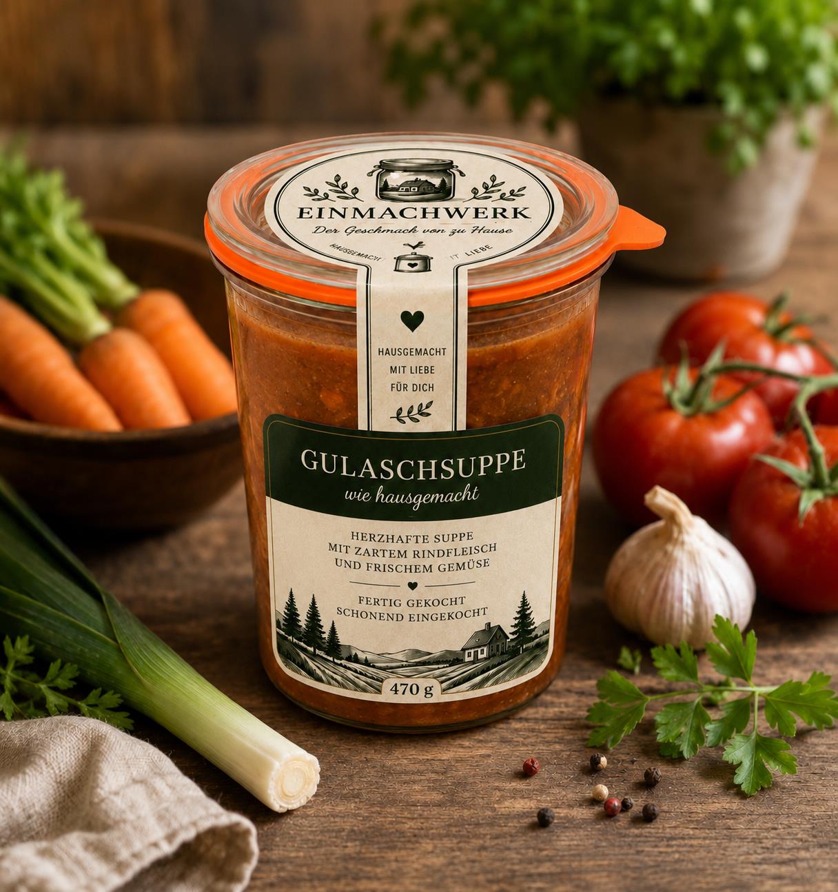 Einmachwerk Gulaschsuppe im Weckglas