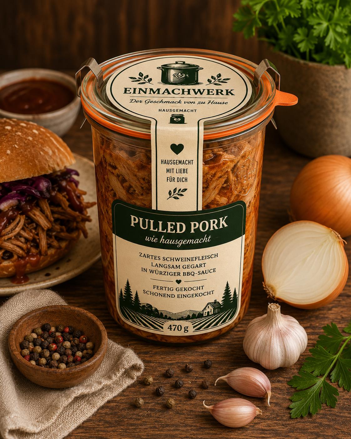 Einmachwerk Pulled Pork im Weckglas