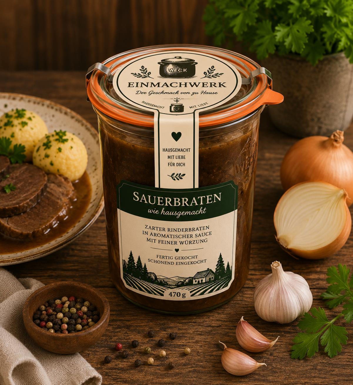 Einmachwerk Sauerbraten im Weckglas
